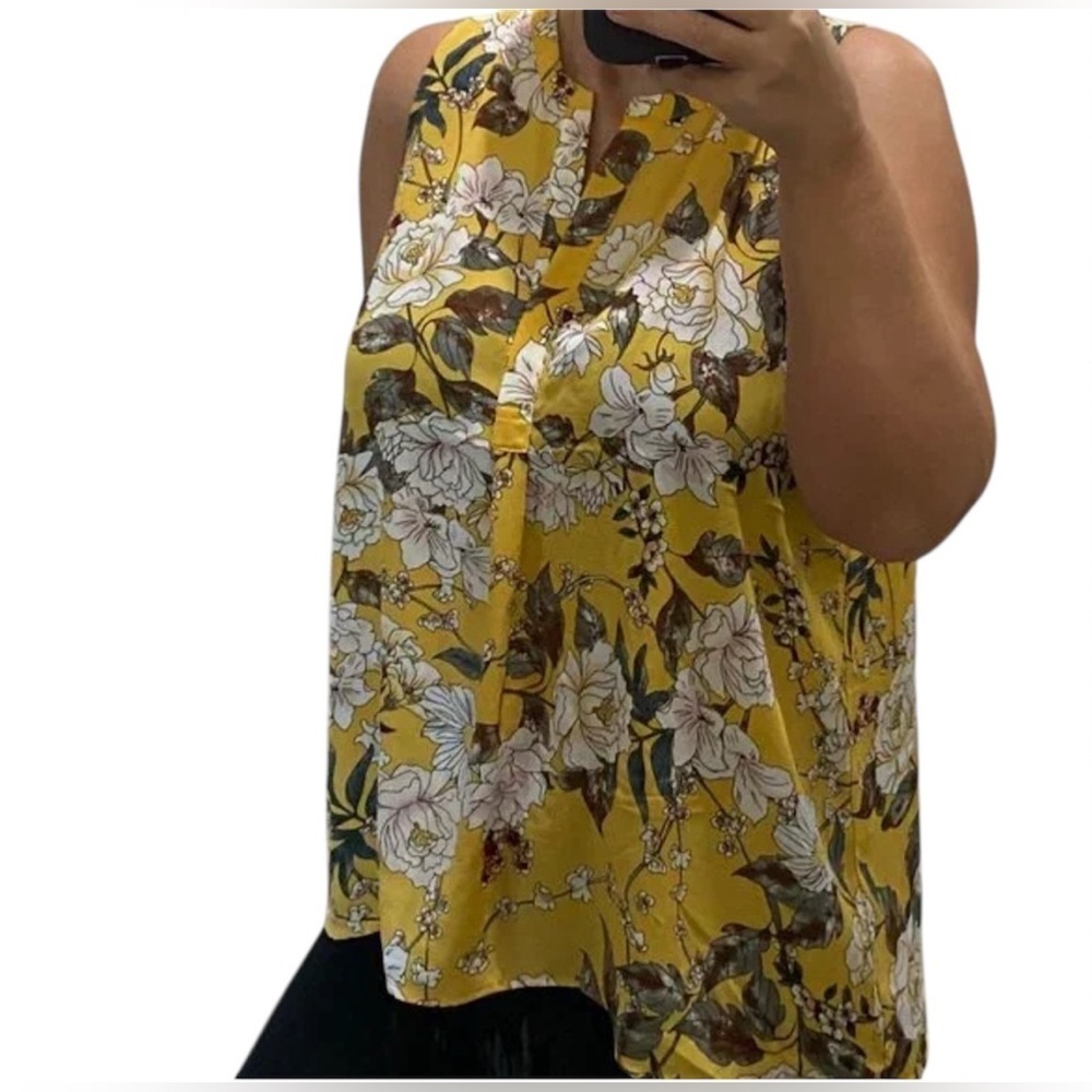 💥Dalia Yellow Floral Asymmetrical Sleeveless Tank Top M